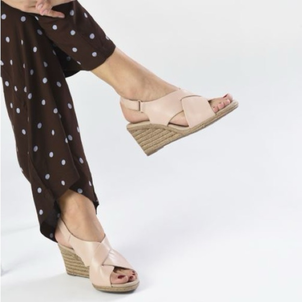 Clarks Leather Rope Wedge Sandals, Lafley Alaine, Blush, Size 7, Espadrilles NWT